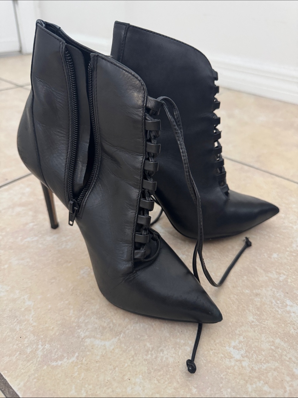 Aldo Black Pointed Lace-Up Stiletto Ankle Boots